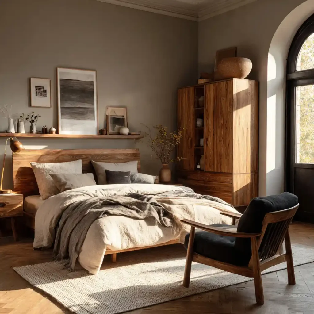 5-Wood Tone Japandi Bedroom Idea