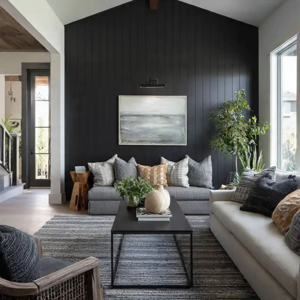 7-Black Shiplap Living Room Idea