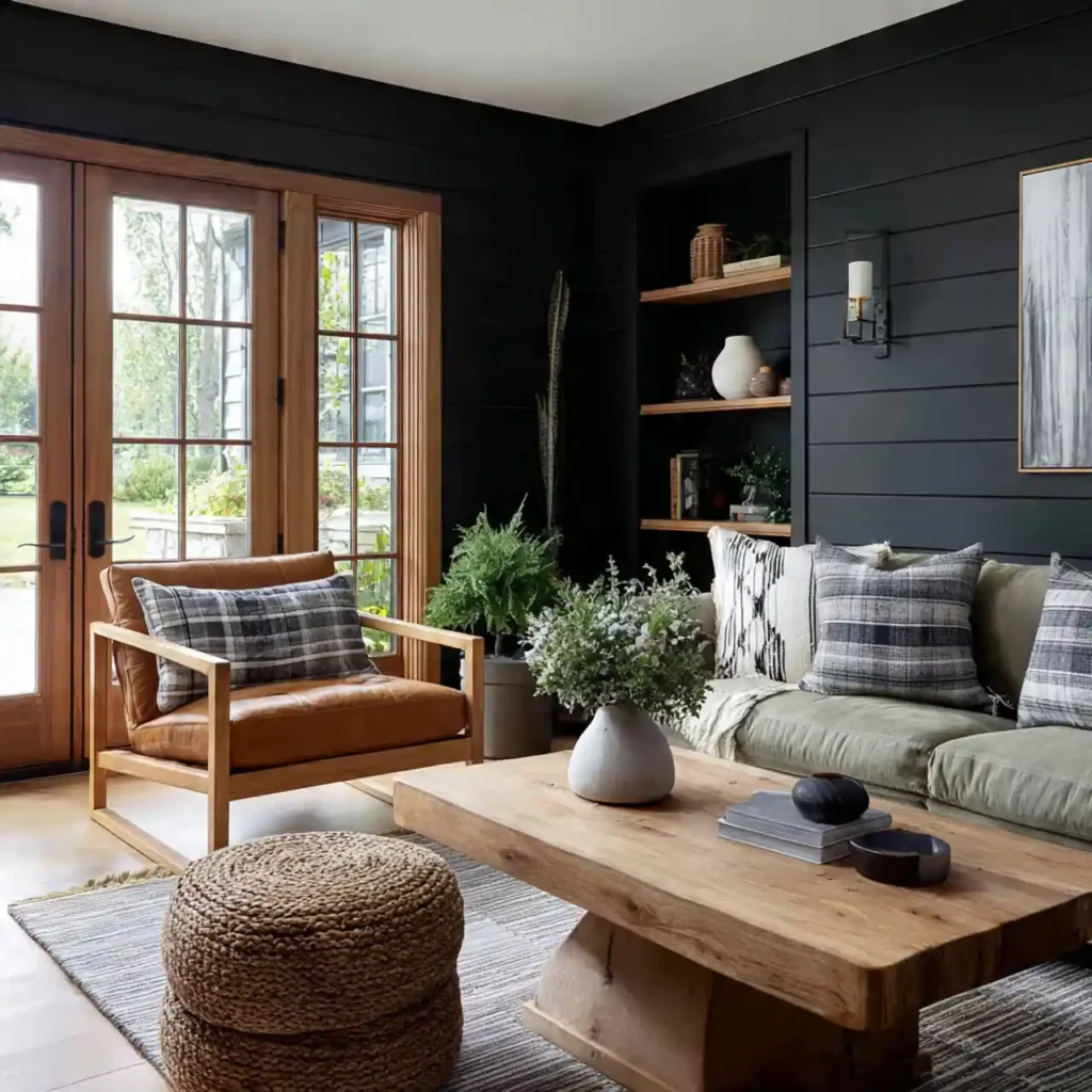 8-Black Shiplap Living Room Idea