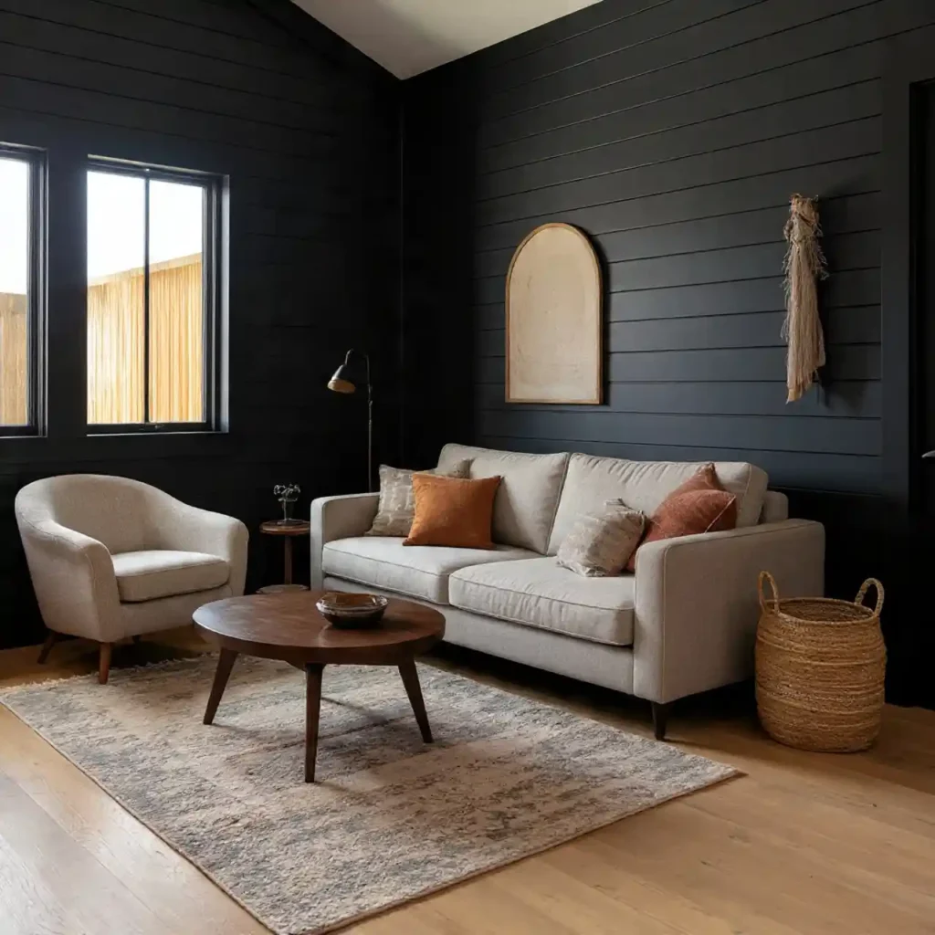 9-Black Shiplap Living Room Idea