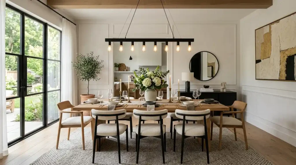 1- Linear Chandelier Dining Room Ideas