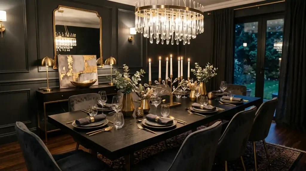 16-Black Dining Table Decor Idea