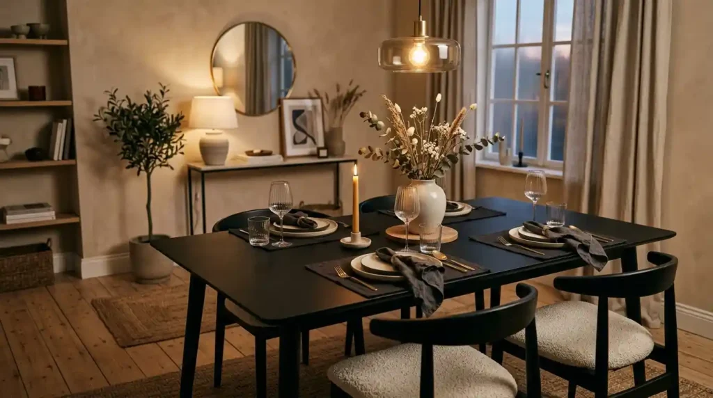 17-Black Dining Table Decor Idea